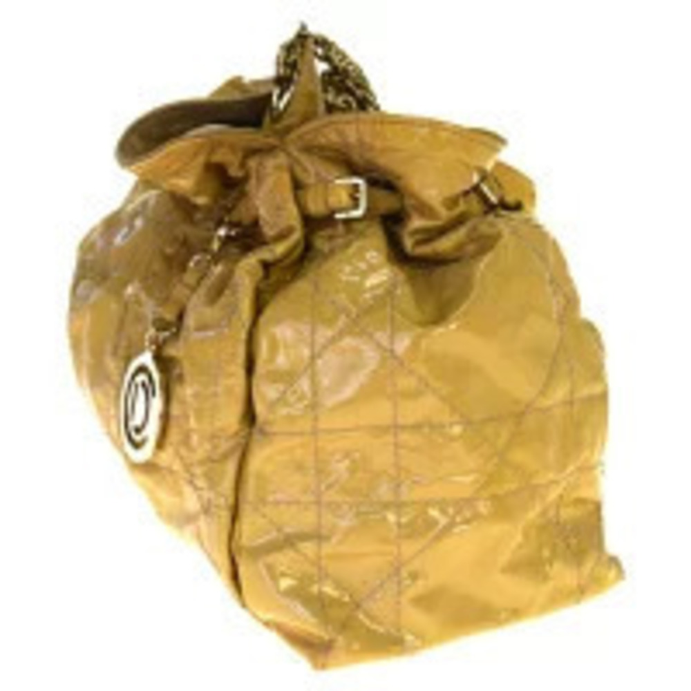 Dior Beige Christian  Bag Shoulder Enamel Cannage Chain Tan